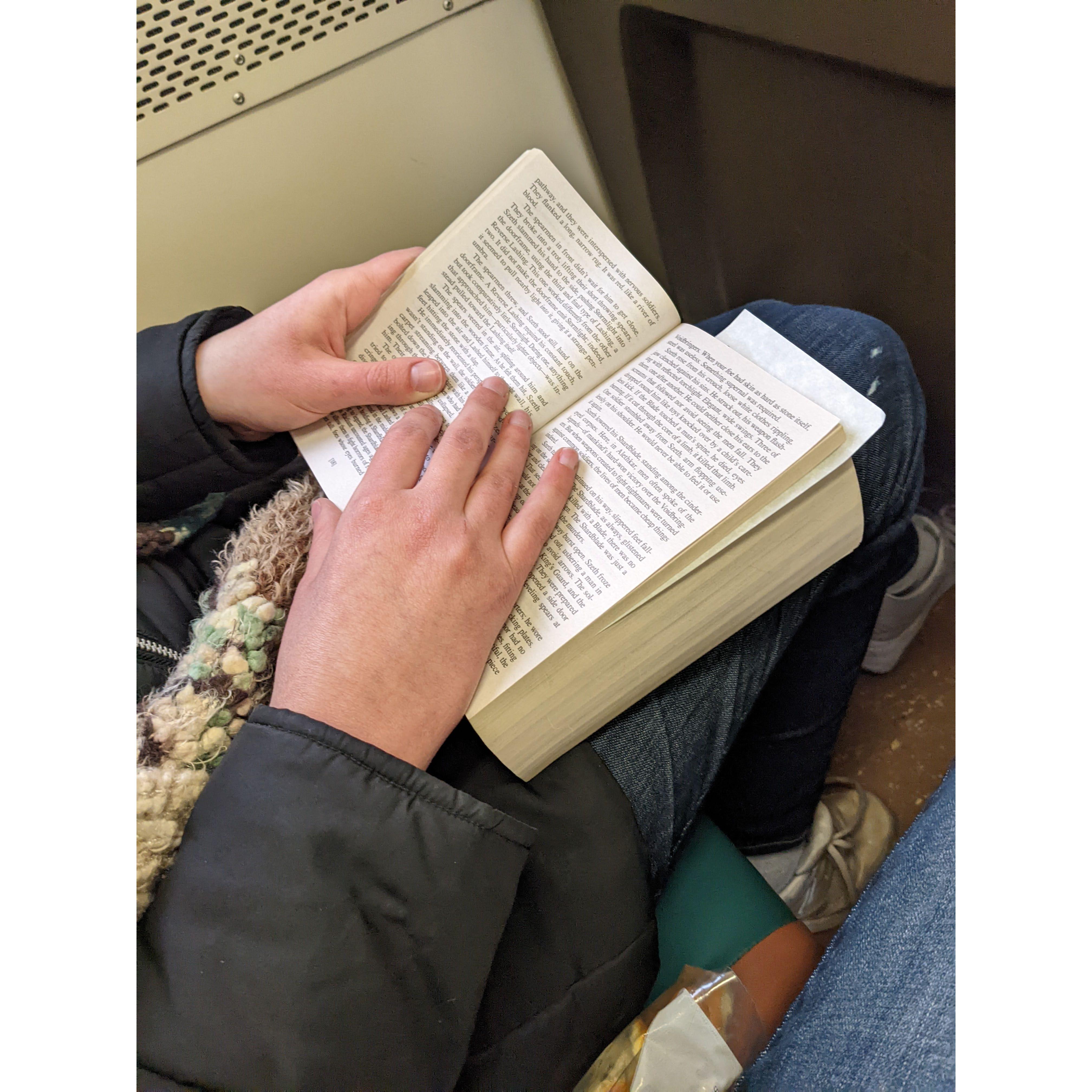 Reading aloud is a favorite recreational activity together. Here is the fateful moment when Valerie introduced her favorite series after the Lord of the Rings to Stephen, and a new fandom was forged.