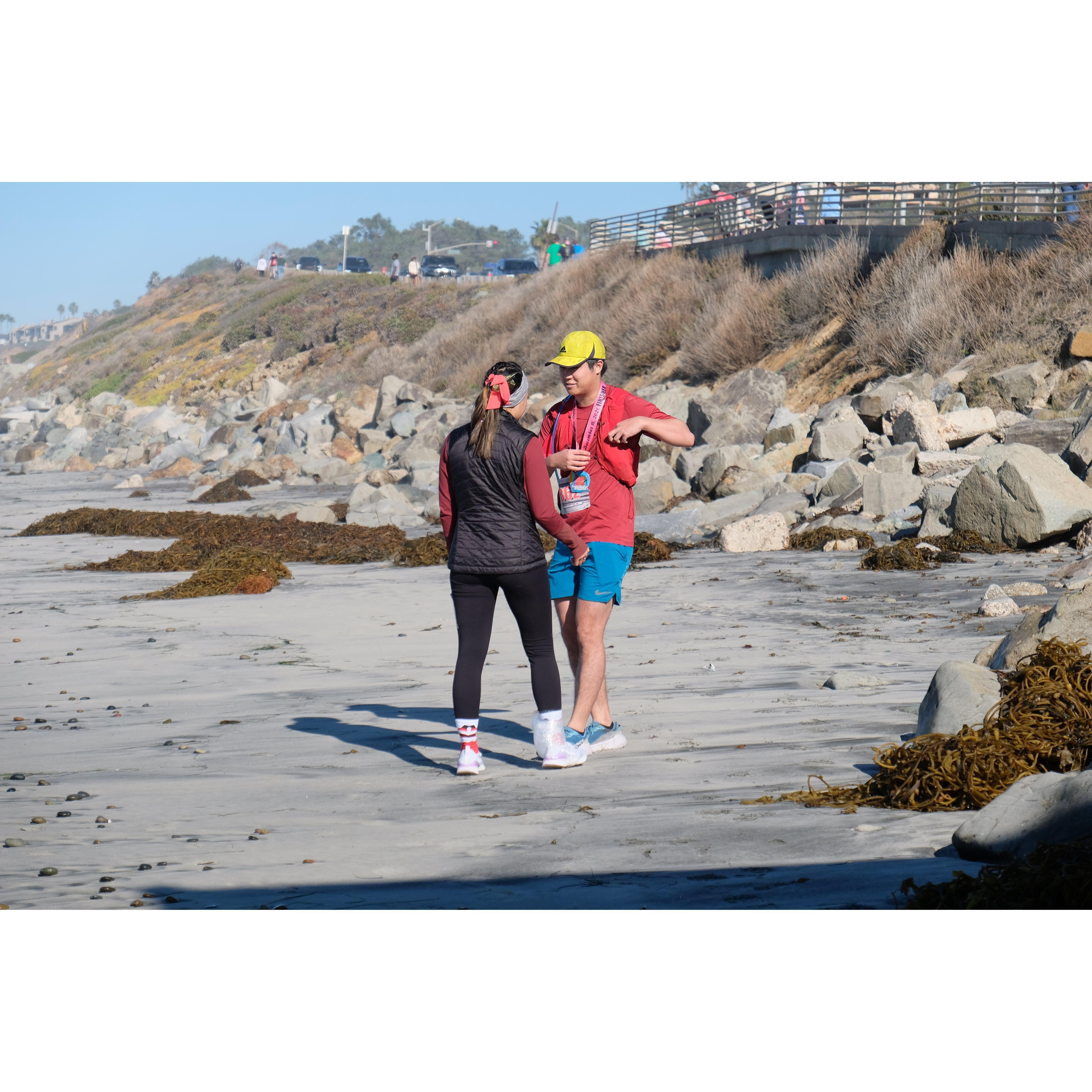 After running 13.1 miles, Cory insisted on going down to the beach even though he promised Rachel AYCE hotpot after the race... AYCE hotpot never happened (Dec 18, 2021)