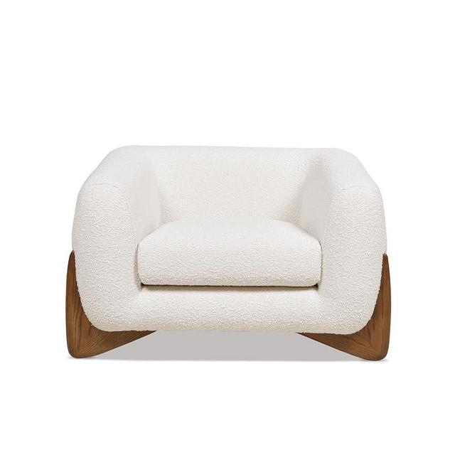 Jennifer Taylor Home Alpine 43.5" White Boucle Modern Scandinavian Minimalist Round Arm Sherpa Living Room Arm Chair
