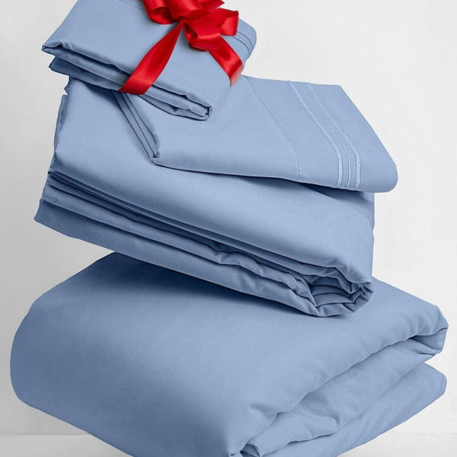 Mellanni King Sheets Set - 4 PC Iconic Collection Bedding Sheets & Pillowcases - Hotel Luxury, Extra Soft, Cooling Bed Sheets - for Women, Men, Kids & Teens (King, Sky Blue)