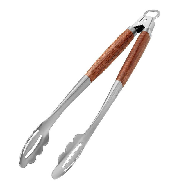 KULUNER Stainless Steel Barbecue Tongs, Solid Wood Handle, Kitchen Metal Locking Design, 17.5 Inches Heat Resistant to 700 Degrees, Suitable for Cooking, Grilling and Outdoor Barbecue Activities
