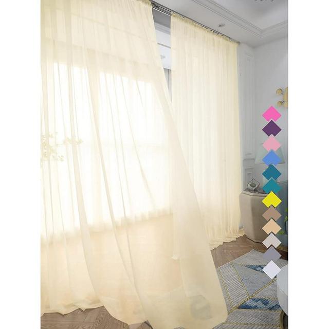 Window Light Yellow Sheer Curtains 108 Inches Long 2 Panels Sheer Curtain Basic Rod Pocket Panel for Bedroom Children Living Room Yard Kitchen