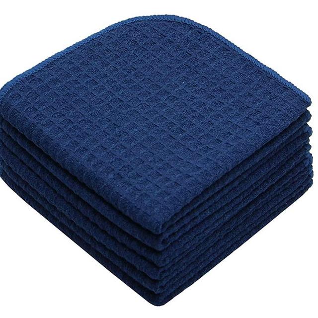 Mia'sDream Microfiber Dish Cloths Waffle Weave Kitchen Cleaning Cloth Dish Rags 12inch X 12inch 6 Pack Navy Blue