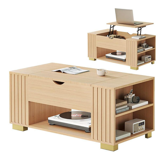 COMHOMA Lift Top Coffee Tables for Living Room, 39" Center Table with Hidden Storage Compartment, Adjustable Wooden Tea Table for Small Spaces, Natural Oak