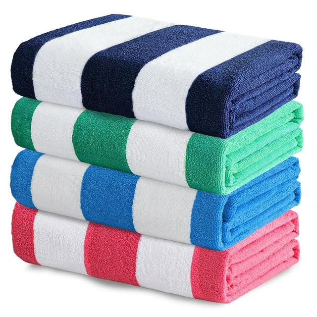 Exclusivo Mezcla 4 Pack Beach Towels, Large Microfiber Striped Beach Bath Pool Towel Set for Kids and Adults, Lightweight and Absorbent, 30x60 Inches, Navy/Blue/Pink/Caribbean Green