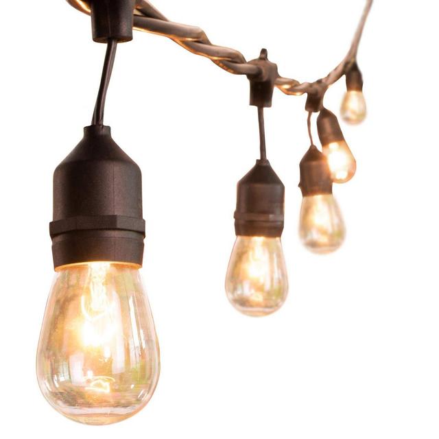 48 Foot Outdoor String Lights, 11 Watt Dimmable S14 Incandescent Hanging lights, Weatherproof Vintage Edison lights for Patio Deck Backyard Bistro Cafe Market Pergola Garden Wedding Party Decor, Black