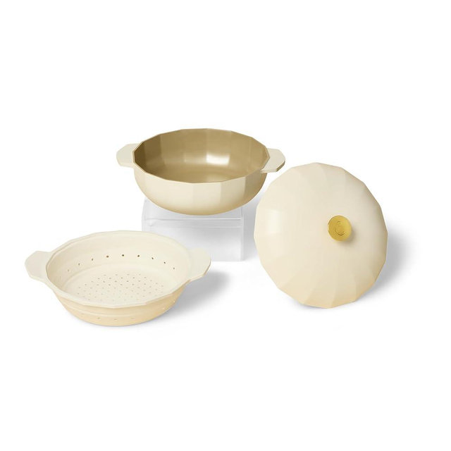 Cravings by Chrissy Teigen Dutch Oven with Lid 5.3 Quart, Matte Enamel Finish, Stainless Steel Knob, Steamer Basket Included, Oven Safe up to 450°F
