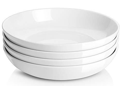 Y YHY 50 Ounces Porcelain Pasta Bowls, 9.75 Inches Salad Serving Bowls, Large and Wide, Set of 4, White