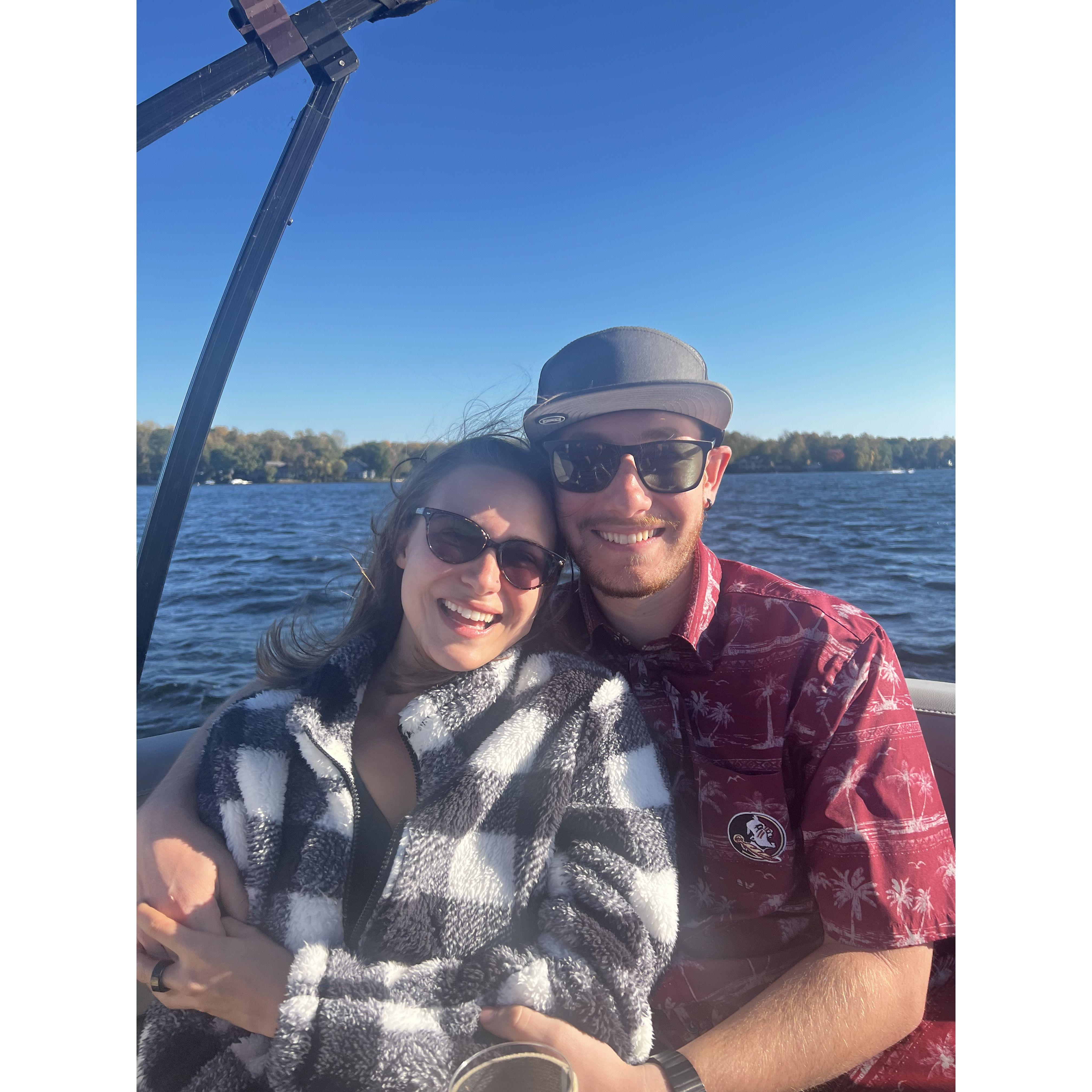Taking a boat to an engagement celebration lunch