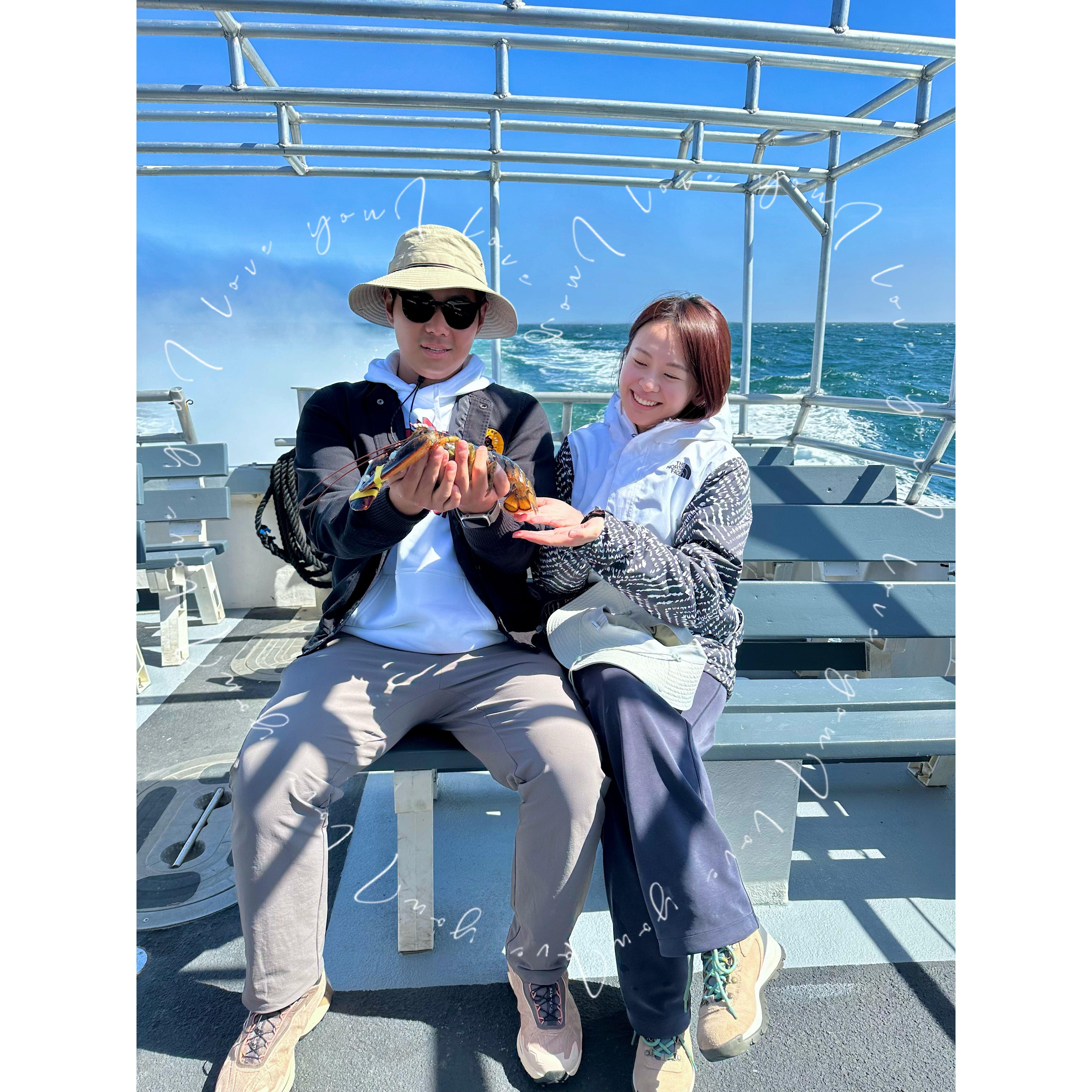 Lobster fishing in Acadia with our parents.