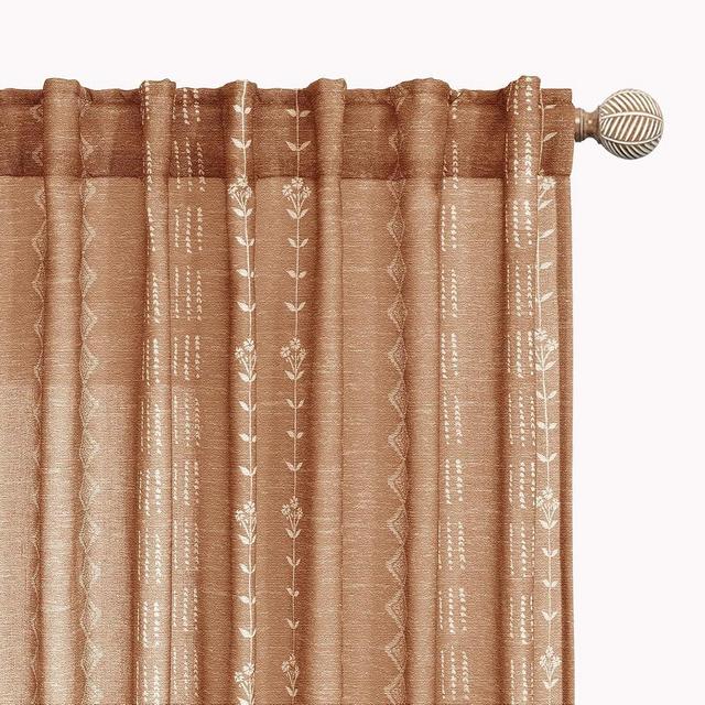 Retro Country Curtains 63 Inch Length for Living Room Kitchen Window 2 Panel Set,Sheer Fun Print Rust Burnt Orange Funky Floral Printed Boho Mid Century Modern Curtains for Bedroom 63 Inches Long