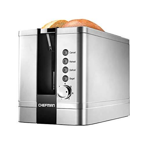 Chefman 2-Slice Pop-Up Stainless Steel Toaster w/ 7 Shade Settings, Extra Wide Slots for Toasting Bagels, Defrost/Reheat/Cancel Functions, Removable Crumb Tray, 850W, 120V, Silver