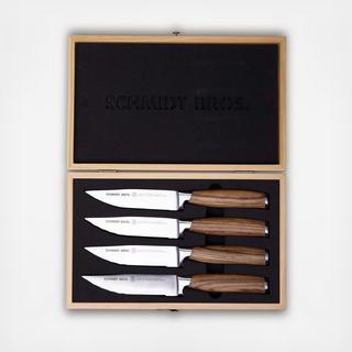 Zebra Wood Jumbo Steak Knife, Set of 4