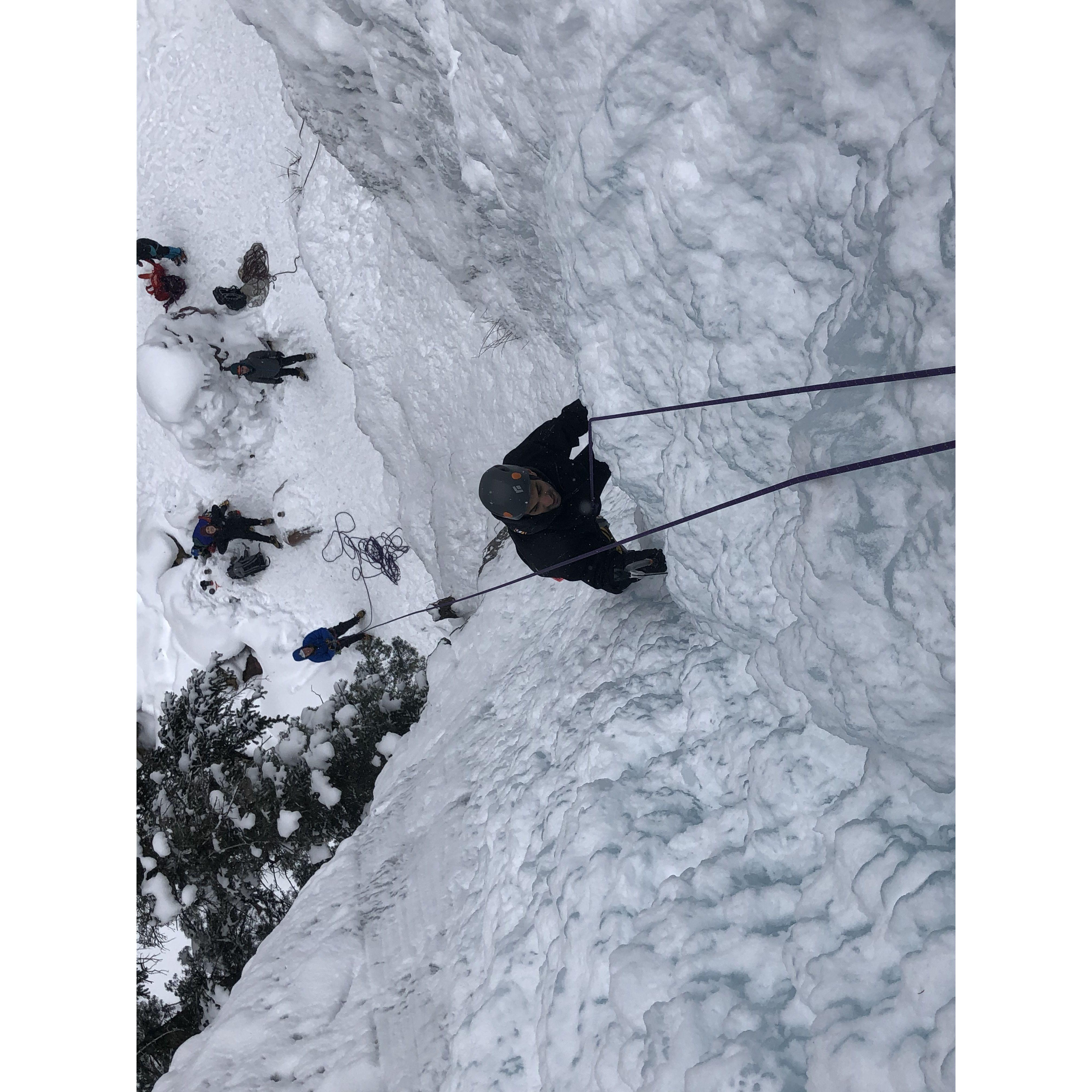 Ice climbing together for the first time