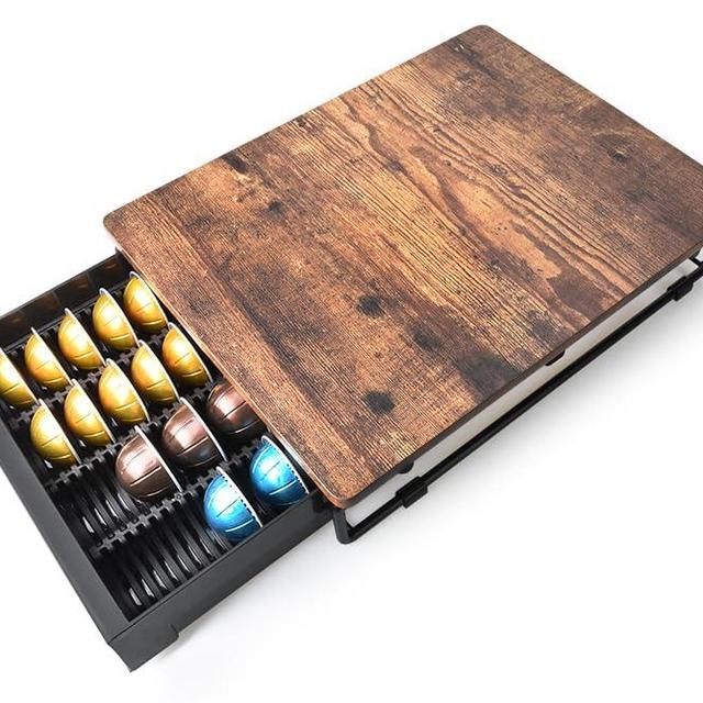 EVERIE Wooden Coffee Pod Storage Drawer Holder Compatible with Nespresso Vertuoline Capsules, Rustic Brown, NP01-WD01