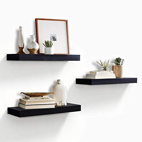 AHDECOR Floating Wall Mounted Shelves, Set of 3 Display Ledge Shelves Wide Panel for Bedroom Office Kitchen Living Room, 5.9" Deep (Black)