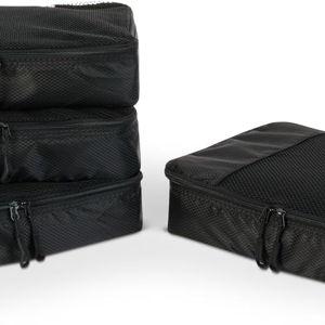 Amazon Essentials 4-Piece Packing Cubes Travel Accessories Set, Luggage Organizer with Double Zipper, Mesh Top, Space-Saving, Medium, Black (Previously Amazon Basics)