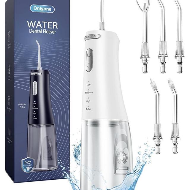 Onlyone Water Dental Flosser Pick for Teeth, 300ML Portable Oral Irrigator, Rechargeable Travel Irrigation Cleaner, Professional Electric Flossing Cleaning Picks for Teeth Cleaning,IPX7 Waterproof
