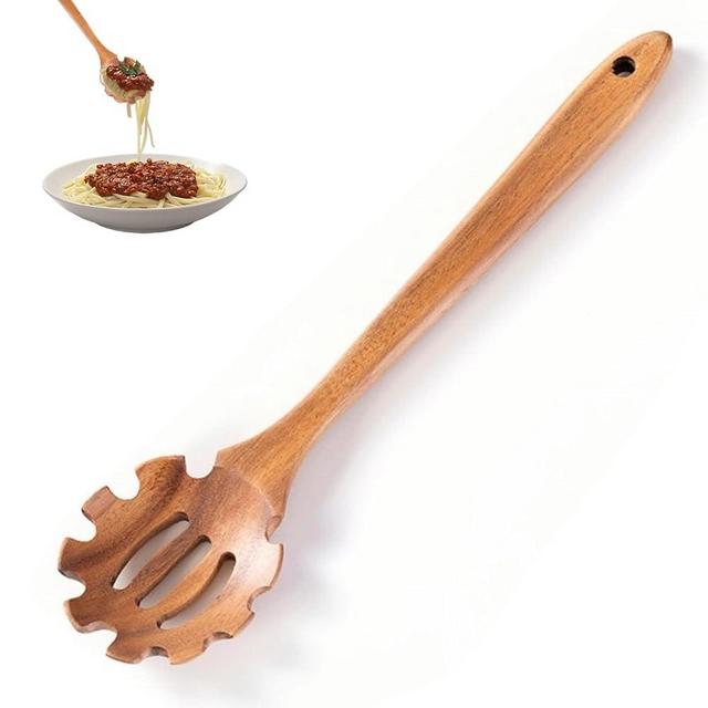 Pasta Spoon with Teeth Wooden Spoons for Cooking Acacia Wood Spaghetti Spoon Pasta Fork Noodle Scoop,Elaborately Polished Wooden Spaghetti Server with Teeth