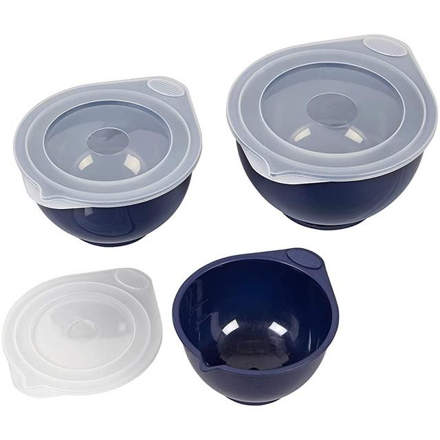 Wilton Navy Blue Non-Slip Covered Mixing Bowls with Lids, 6-Piece