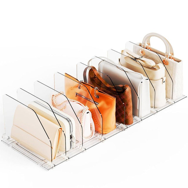 Yieach 2 Pack Purse Dividers for Closet - Adjustable Closet Purse Organizers and Storage Rack,Acrylic Clear Shelf Dividers for Closet Organization,Towel,Pocketbook,Wallet,Bag Shelf,Clutch Organizer