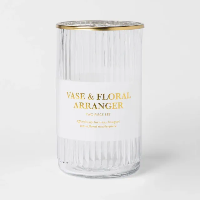 Clear Ribbed Vase with Flower Arranger - Spritz™