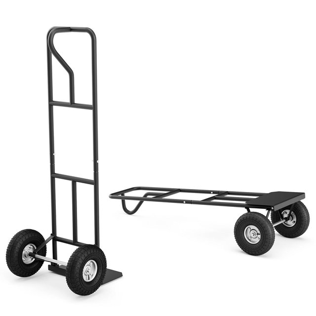 Costway Heavy Duty Hand Truck 660lbs Capacity Trolley Cart with Foldable Nose Plate Black