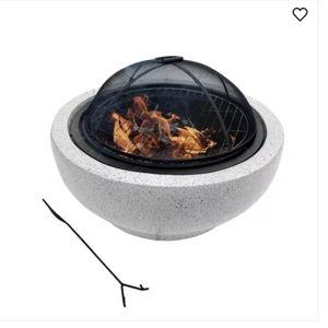 Contemporary Wood Round Burning Fire Pit in Grey