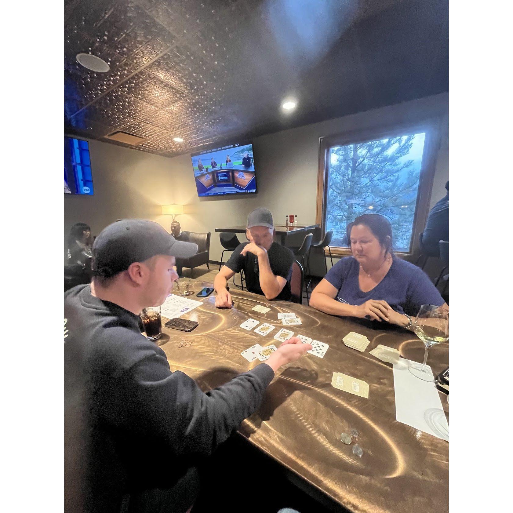 The Fords teaching Zach how to play poker—family bonding over cards and friendly competition🃏♠️♥️