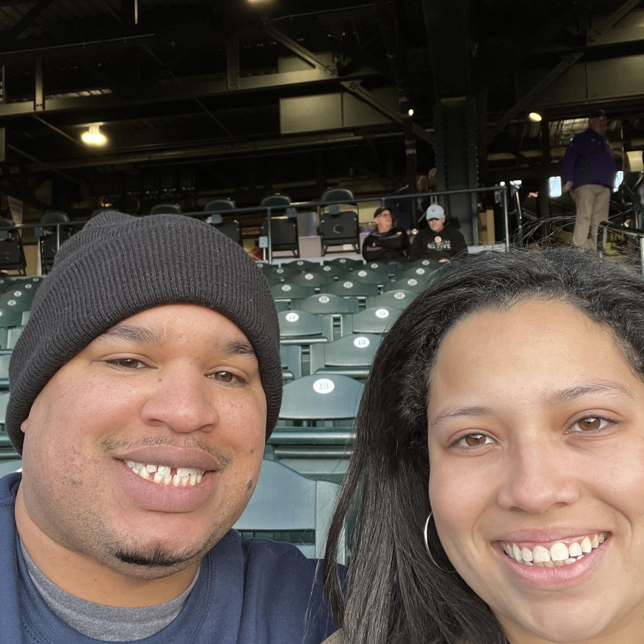 Getting ready for our first baseball game together
