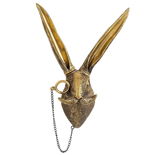 GUASDIE Animal Heads Wall Decor, Faux Deer Head Mount, Animal Sculptures Wall Decor, Resin Animal Head Wall Hanging Decoration for Living Room Bedroom Kitchen Gift,Rabbit