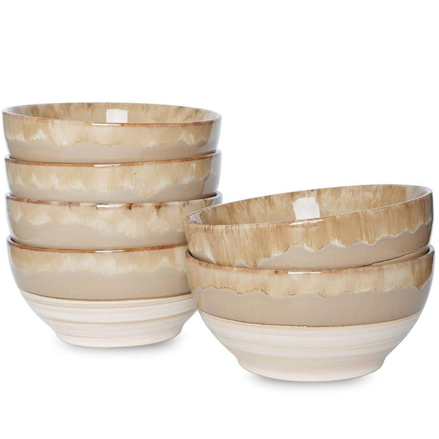 Bosmarlin Small Ceramic Dessert Bowls, 16 Oz, Set of 6, Dishwasher and Microwave Safe, For Cereal, Ice Cream, Soup, Salad, Rice (Brown Grey, 16 Oz)