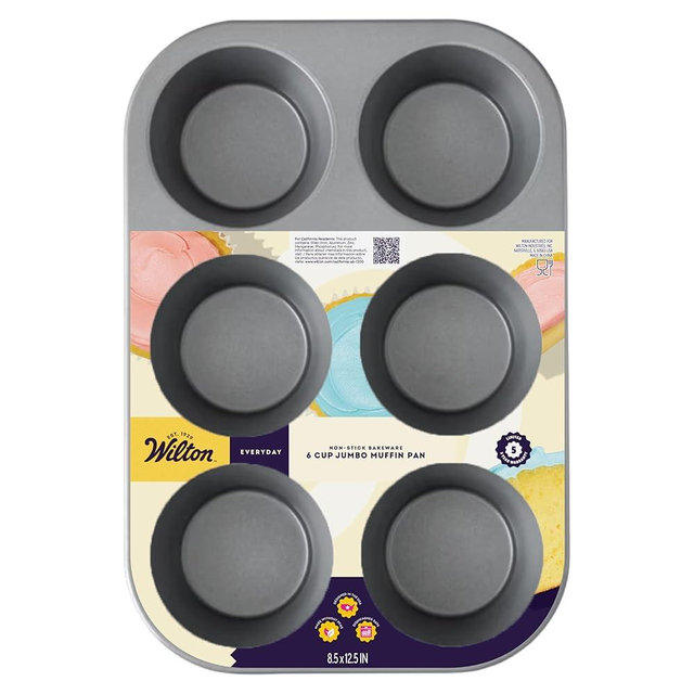 Wilton Everyday Non Stick Jumbo Muffin Pan for Oversized Muffins and Cupcakes, Made without PFAs, 6 Cup Capacity
