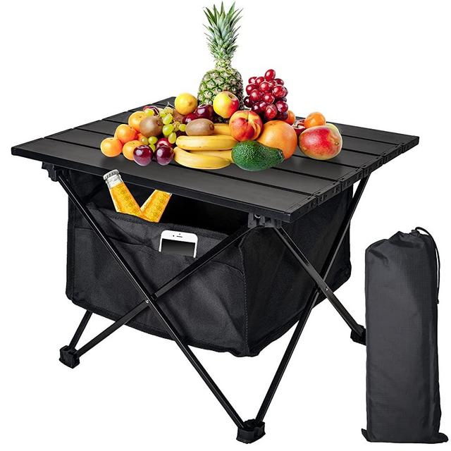 Audoyon Camping Table Folding Beach Table, Small Folding Table Portable, Ultralight Aluminum Camp Side Table with Bag, Compact Backpacking Travel Table for Outdoor Hiking, Picnics, Cooking（M）