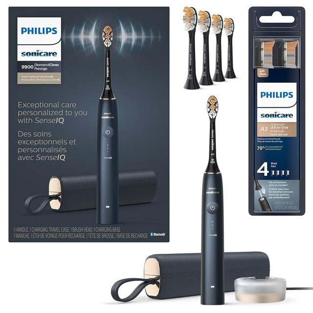 Philips Sonicare DiamondClean Prestige 9900 Rechargeable Electric Toothbrush with SenseIQ, Midnight