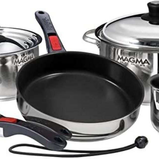 Magma Products, A10-366-2 Gourmet Nesting Stainless Steel Cookware Set, 10 Piece Ceramica Non-Stick