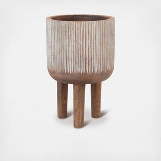 Hand-Carved Mango Wood Footed Planter
