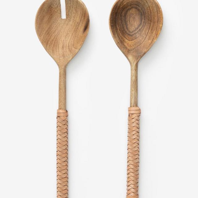 McGee & Co Leather Woven Handle Salad Servers