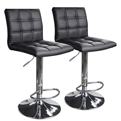 Modern Square PU Leather Adjustable Bar Stools with Back,Set of 2,Counter Height Swivel Stool by Leopard (Black)