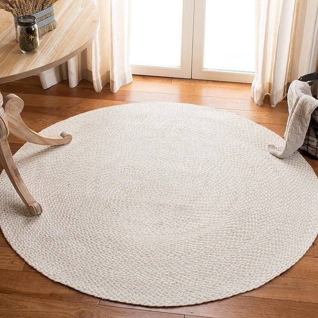 SAFAVIEH Braided Collection 7' Round Ivory/Beige BRD801A Handmade Country Cottage Reversible Entryway Foyer Living Room Bedroom Kitchen Area Rug