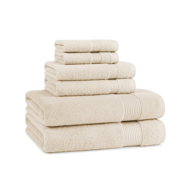 Host & Home Soft & Absorbent 100% Cotton Luxury 6-Piece Bath Towel Set, Quick-Drying, Dobby Border, Ivory