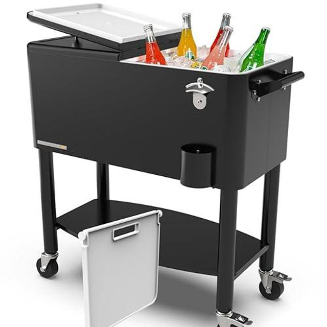Permasteel 80 Quart Party Cooler, Rolling Ice Chest with Wheels and Handles for Indoor Outdoor Patio