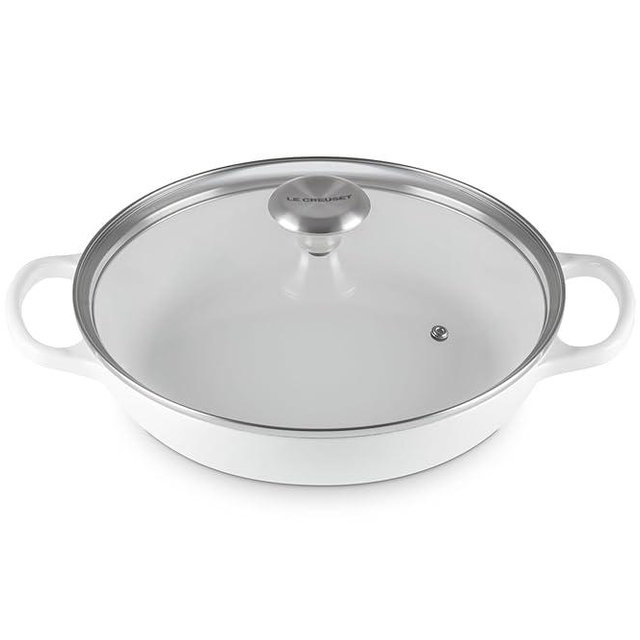 Le Creuset Enameled Cast Iron Signature Round Braiser with Glass Lid, 2.25 qt., White