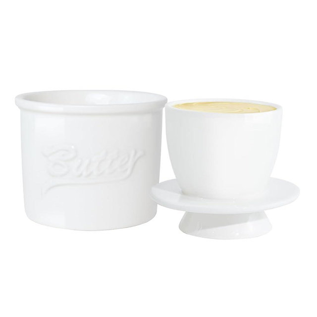 MSJGA Butter Crock for Counter with Water, French Butter Keeper for Spreadable Butter Ceramic Butter Dish with Lid for Countertop, Butter Container Holder, Home Kitchen Decor (White, M)