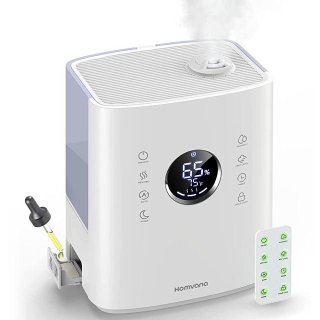 Homvana Humidifiers for Bedroom Large Room Home, 6.5L Warm and Cool Mist Ultrasonic Vaporizer for Baby Kids, with 212°F Distilled Sterilization, Essential Oil Diffuser Tray, Auto Mode, Remote Control