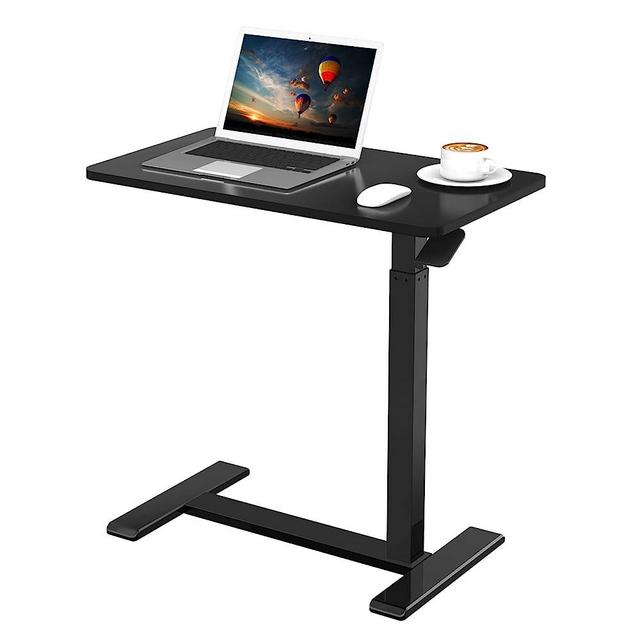 FLEXISPOT Medical Adjustable Overbed Bedside Table with Wheels Pneumatic Mobile Standing Desk Laptop Desk Rolling Computer Cart Movable Overbed Table Hospital Home Use(27.6" W x 15.7" D, Black Table)