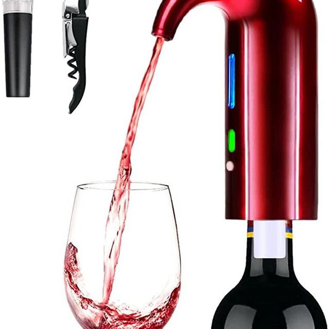 Electric Wine Aerator, Wine Dispenser, Aeration and Decanter Wine Pourer, Red White Wine Accessories--Red