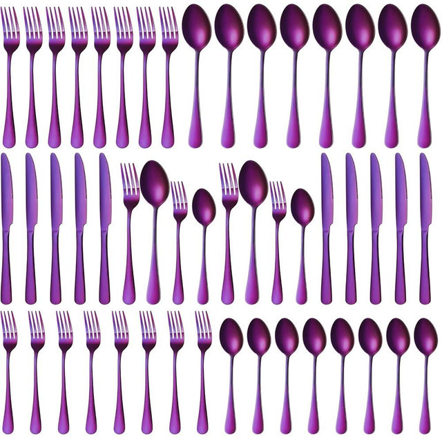 50 Pieces Purple Silverware Set Service for 10 Stainless Steel Flatware Set Metal Utensils Set Tableware Cutlery Set Including Knife Forks Spoons for Home Wedding Restaurant Table Dishwasher Safe