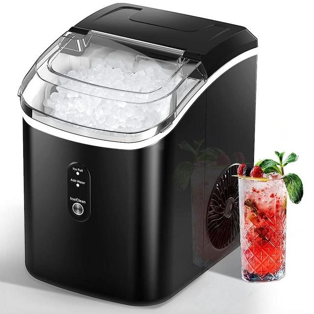 FREE VILLAGE Nugget Ice Maker Countertop, Pebble Ice Maker Machine, 33lbs Per Day, Self-Cleaning with Basket, Quiet Operation, 1.2Qt Water Reservoir, Portable Ice Machine for Home Office RV Party