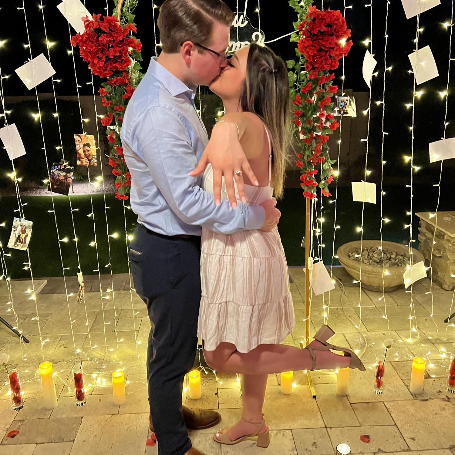 A kiss to seal our engagement!